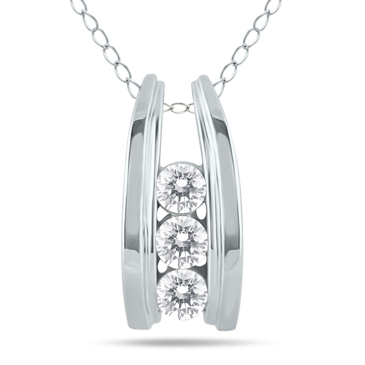 Marquee 10k White Gold 1/2ct TDW Diamond Ladder 3-stone Necklace