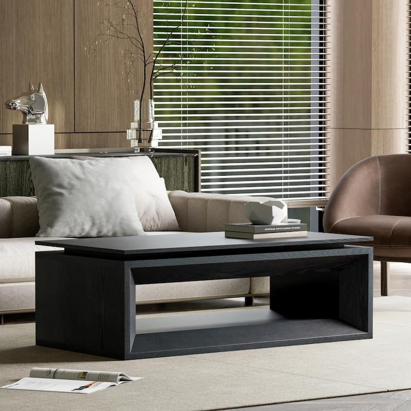 43.3" Lift Top Rectangle Coffee Table with Storage, Coffee Table with Floating Tabletop, Convertible Rising Tabletop