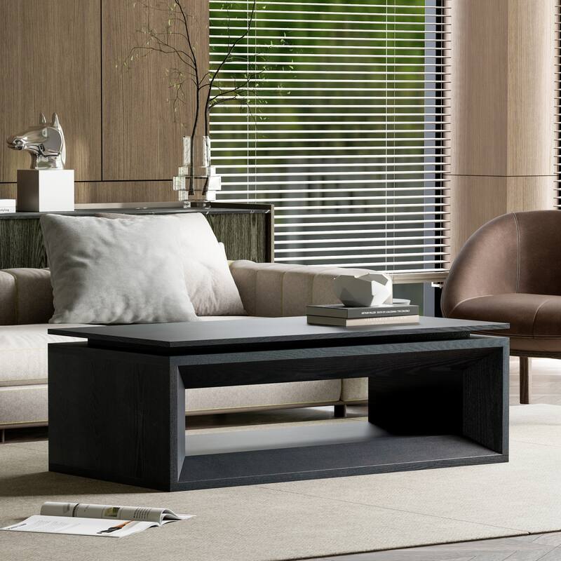 43.3" Lift Top Rectangle Modern Wood Veneer MDF Coffee Table with Storage