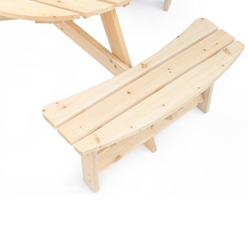 Wooden Outdoor Round Picnic Table w/ Integrated Bench Seats