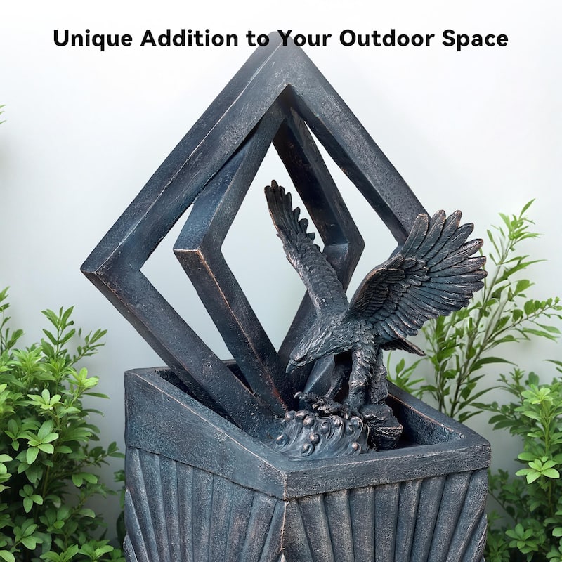 Vbal 46″ Modern Outdoor Polyresin Column Fountain with Eagle and LED Lights