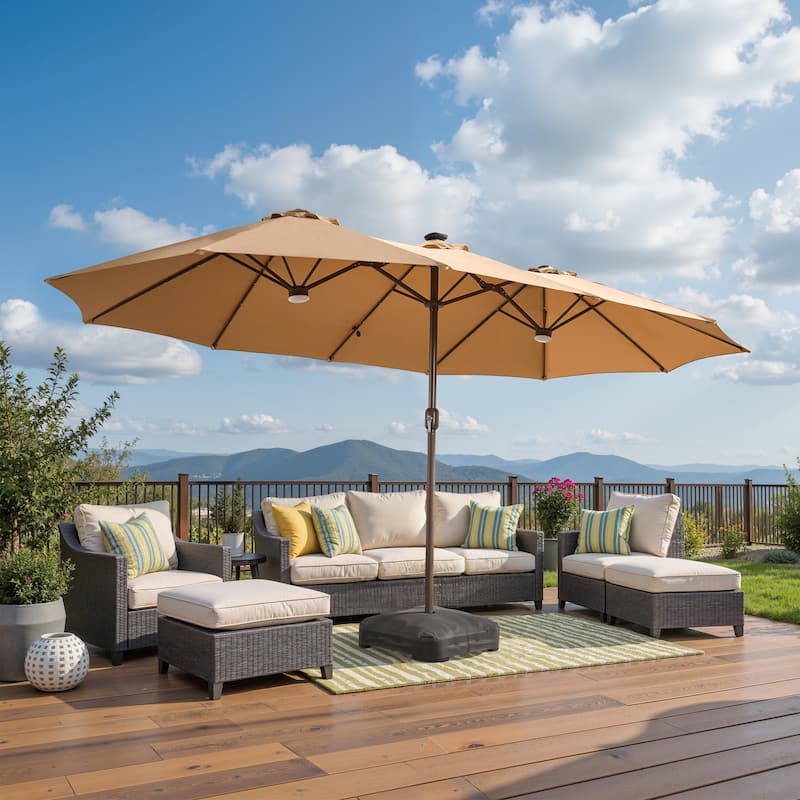 ​OVIOS 15ft Double Side Patio Umbrella Extra Large with Light