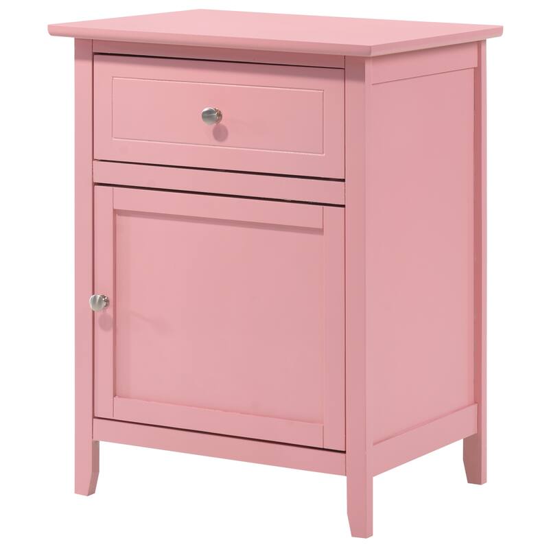 1-Drawer Pink Nightstand with Modern Classic Design and Storage, 25 Inch Versatile Bedroom Side Table