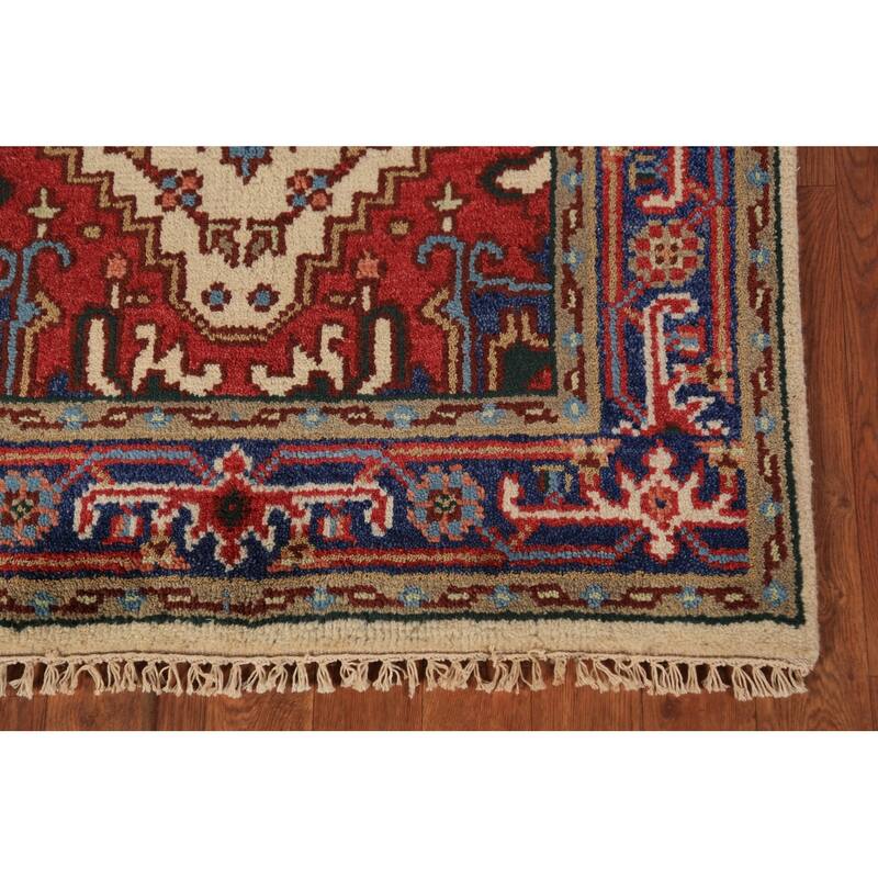 Geometric Heriz Serapi Indian Foyer Rug Handmade Wool Carpet - 3'0"x 4'11"