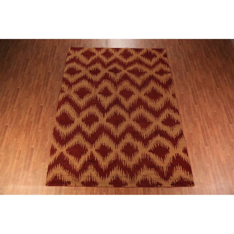 Hand Knotted Oriental 100% Wool Carpet Modern Geometric Red Moroccan Area Rug - 11' 8'' X 8' 11''