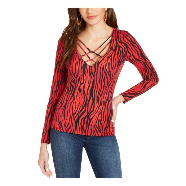 red animal print top