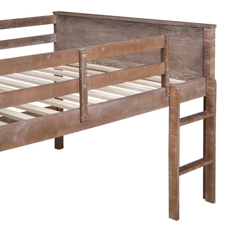 Low Loft Bed Twin/Full with Hanging Clothes Racks, Wood Loft Beds for ...