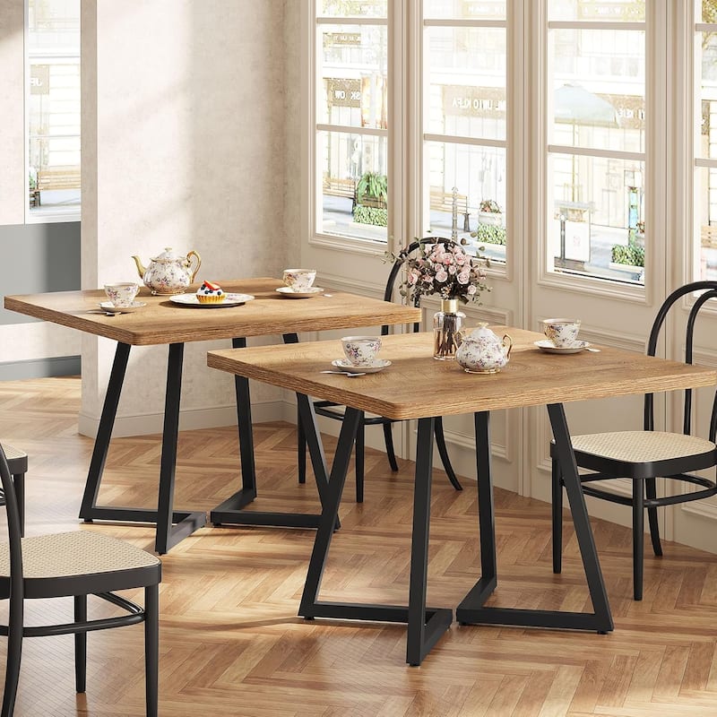 Square Dining Table Set, Industrial Dinner Table with Metal Base for Bar, Coffee Shop, Resturant - 2PCS - Natural