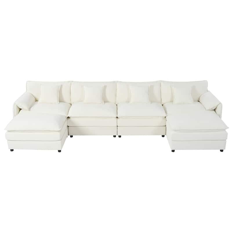 143.31" Chenille Upholstered U-Shaped Modular Sectional Sofa with Double-Layer Cushions, DIY Combination