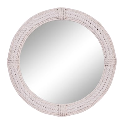 Wooden Coiled Rope Wall Mirror with Wrapped Rope Accents - White - Roche River Decor - 3"W x 36"L x 36"H