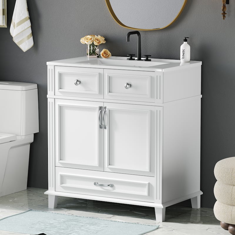 30'' Freestanding Bathroom Vanity with White Integrated Ceramic Sink - 29.37'' x 17.87'' x 33.14''