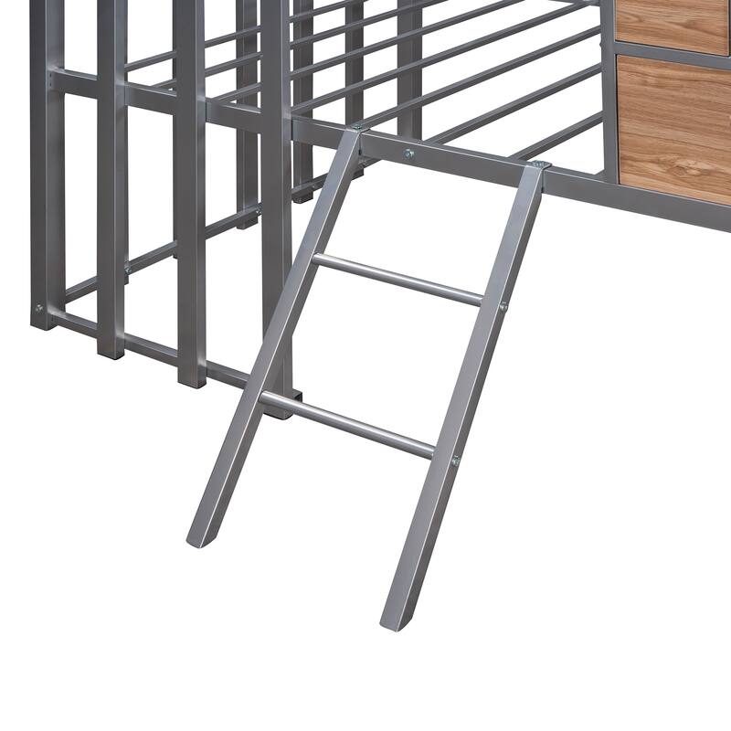 House-shaped Twin Loft Bed with Roof, Window, Guardrail, Ladder - Silver