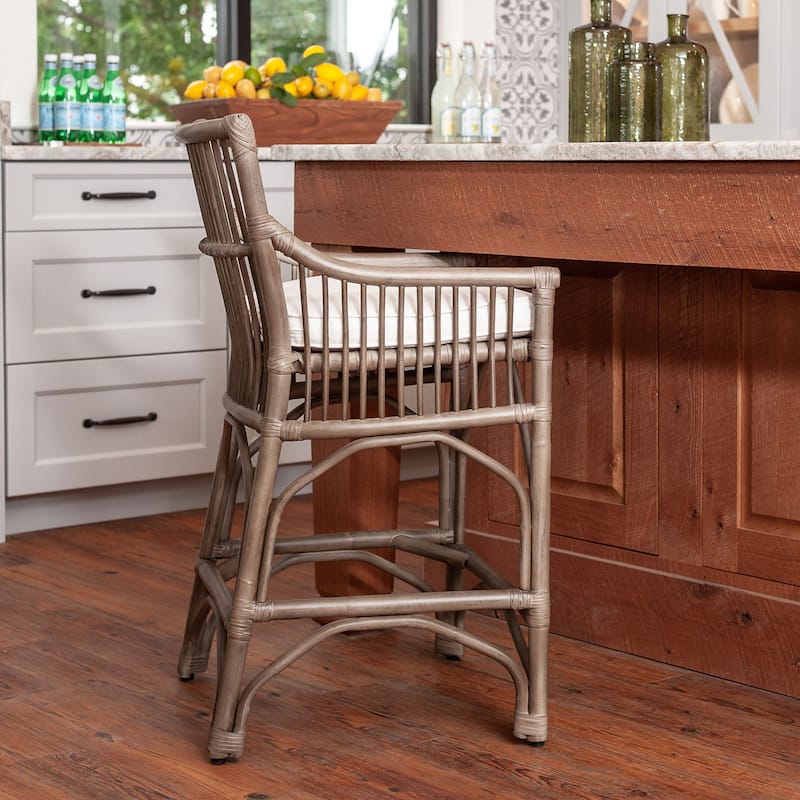 Rylan Rattan Counter Stool by East at Main - Grey