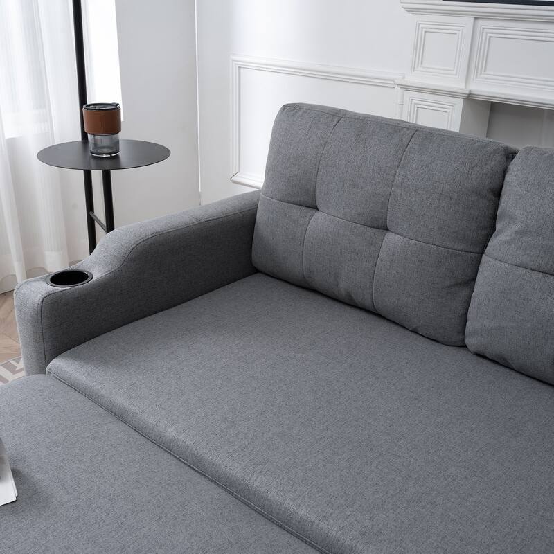 74.8" Fabric Sofa with Storage and Solid Wood Frame, 660lb Capacity