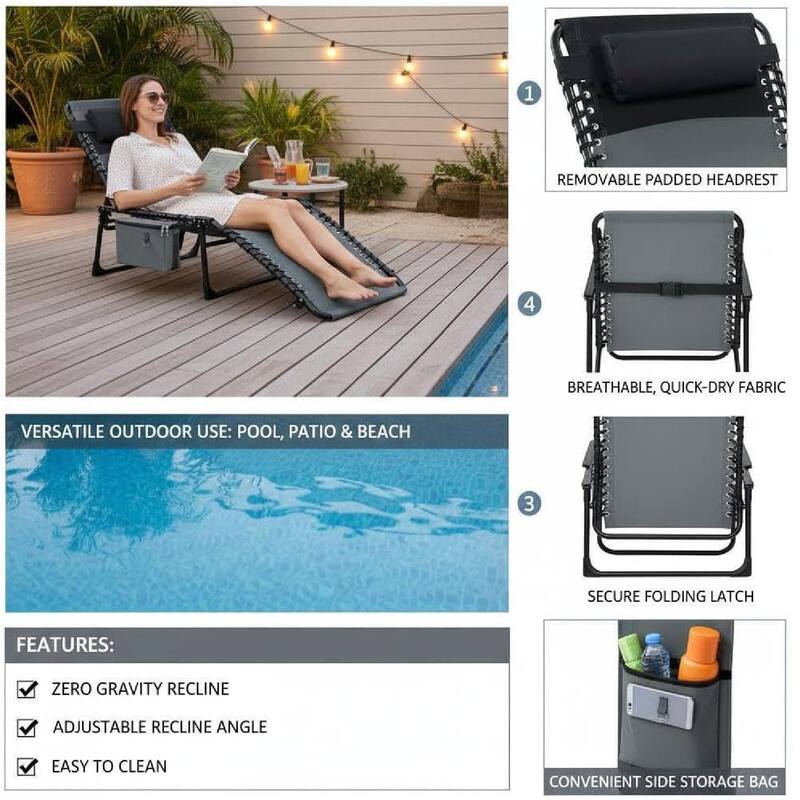 Outdoor Chaise Lounge Chair, Sun Tanning Chair with Carrying Handle for Garden, Beach, Patio