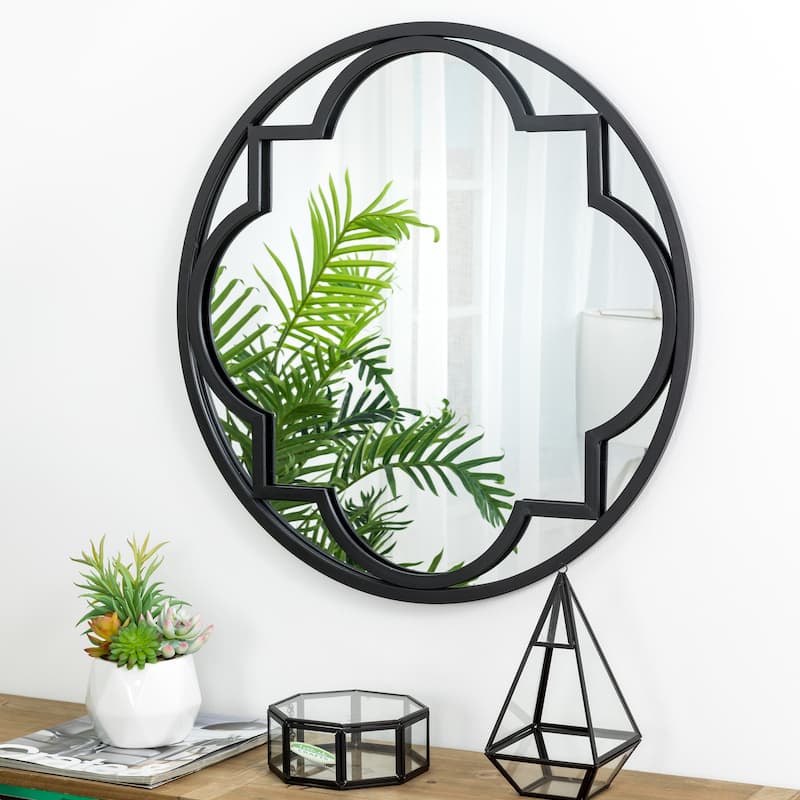 Glitzhome 24"D Modern Round Accent Decorative Wall Mirror Bathroom Vanity Decor - 23.5"D Black