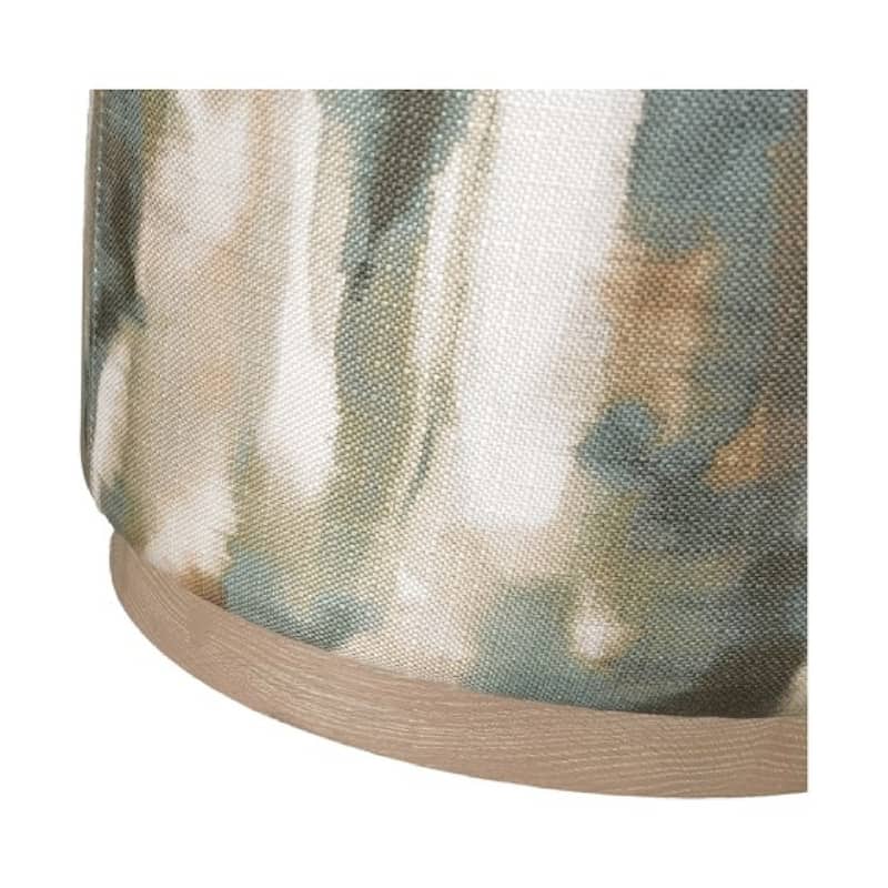 Roomfitters Modern Oval Accent Ottoman, 22-Inch Upholstered Fabric Footstool with Natural Red Oak Base, Abstract Multi Color