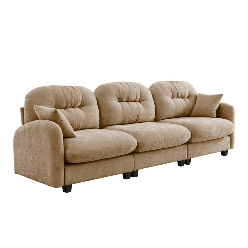 GDF Studio - Bell Modern Chenille Modular 3-Seat Sofa with Ergonomic Tufted Backrest and Wooden Base