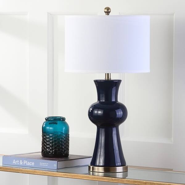 slide 2 of 27, SAFAVIEH Lighting 30 inch Navy Lola Column Lamp (Set of 2)