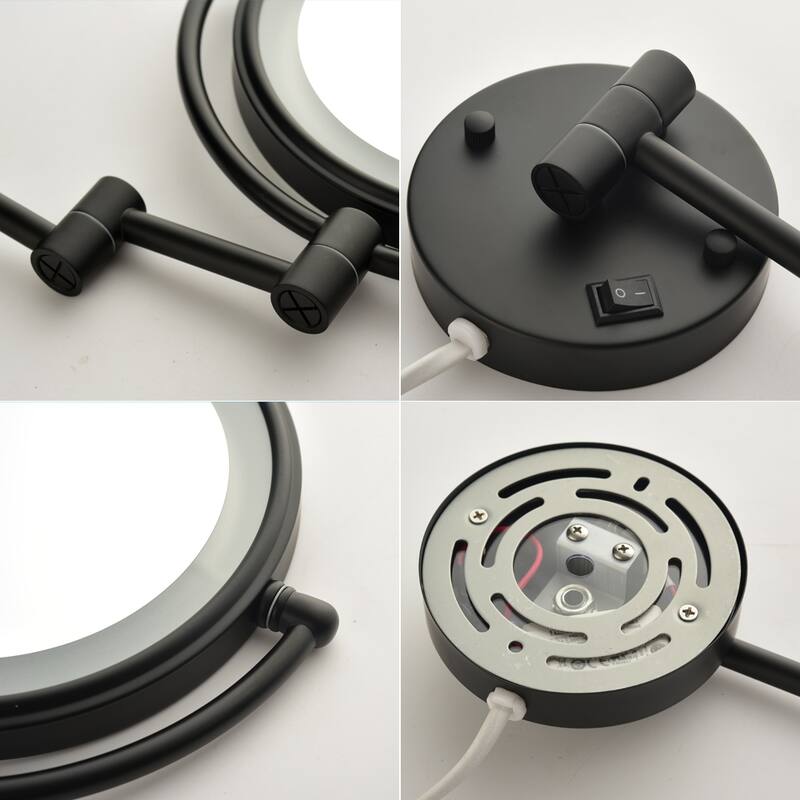 LED Wall-Mounted Two-Sided Makeup Vanity Mirror, 8-Inch, Waterproof with 1X/3X Magnification and Adjustable Arm
