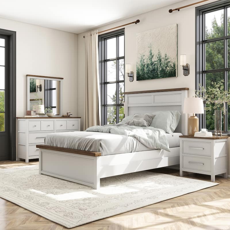 Furniture of America Althea Modern Farmhouse 4-Piece Wood Kids Panel Bedroom Set - White - Twin