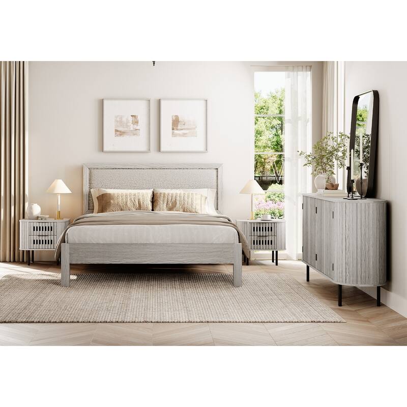 WAMPAT 3 Piece Fluted Buffet Cabinet and Nightstand