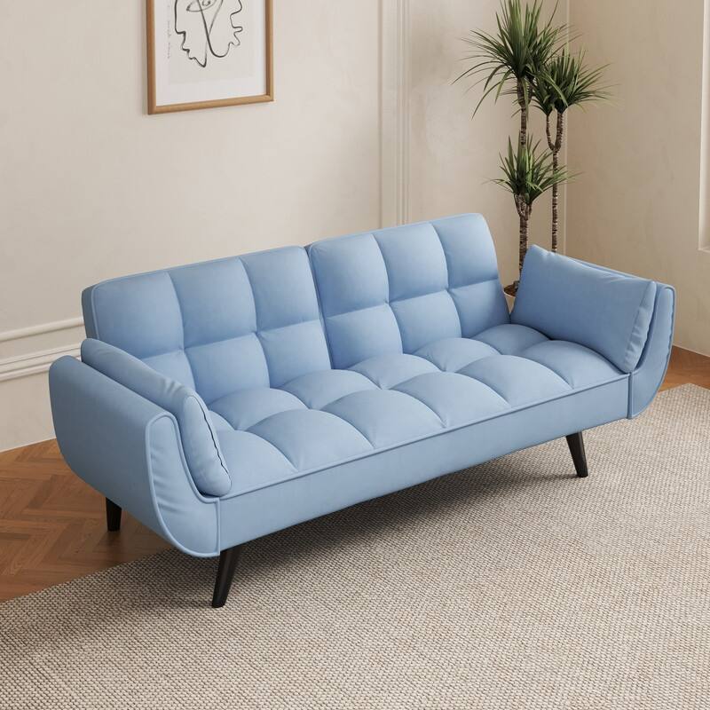 74" Velvet Upholstered Double Sofa Bed, Beige - Blue