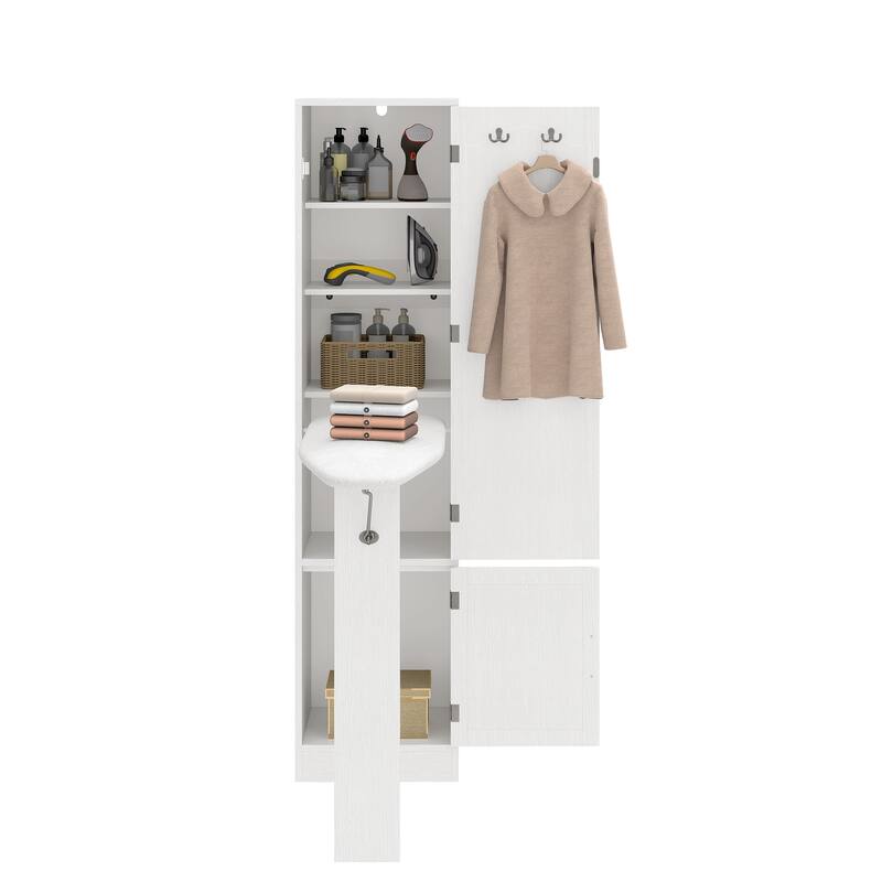 Moasis In-Wall Ironing Board Cabinet with Foldable Board and Adjustable Shelves for Space Saving Storage
