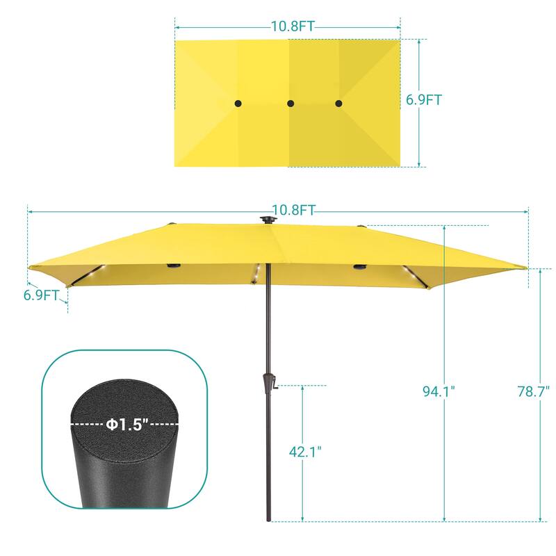BONOSUKI 11x7/10x6.5ft Solar LED Double-Sided Patio Umbrella with Large Canopy Outdoor Table Umbrella