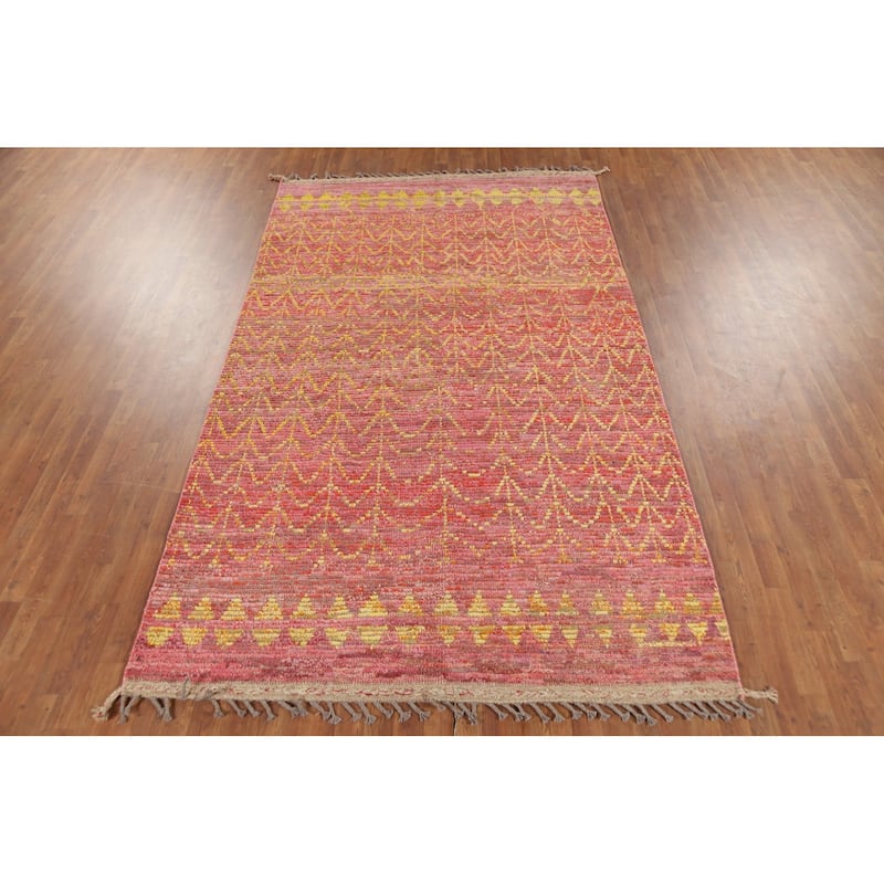 All-Over Moroccan Area Rug Hand-Knotted Wool Carpet - 6'1"x 10'4"