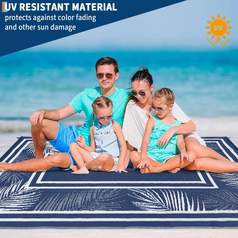 Outdoor Rug Waterproof Plastic Straw Rug Portable Camping Rug Leaves Pattern Outdoor Carpet for RV Porch Deck Camper
