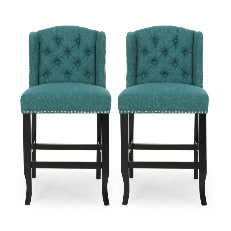 Tufted Wingback 27 Inch Counter Stools, Set Of 2 - Teal