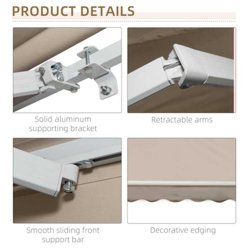 155.5" Wide Retractable Patio Awning with Extendable Aluminum Frame and UV Rain Fabric - 155.5" W x 96.5" D