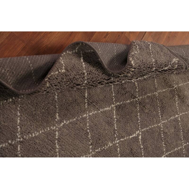 All-Over Brown Trellis Moroccan Indian Rug Hand-Knotted Wool Carpet - 5'1" x 8'2"