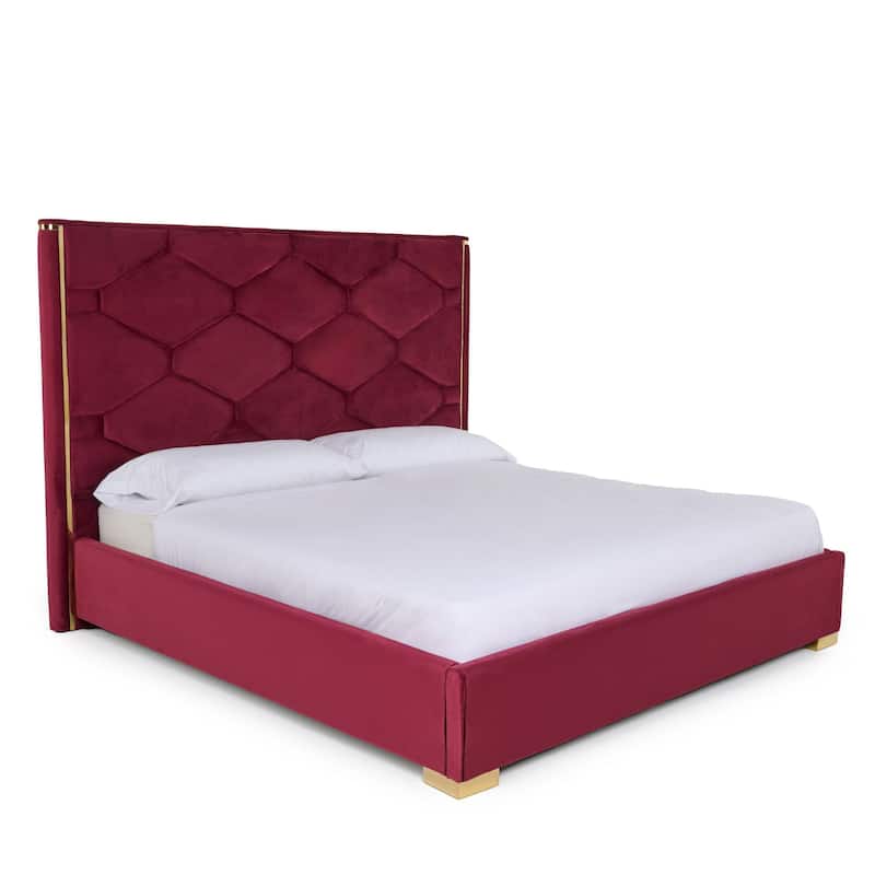 Modrest Janet Modern Red Velvet & Gold Bed