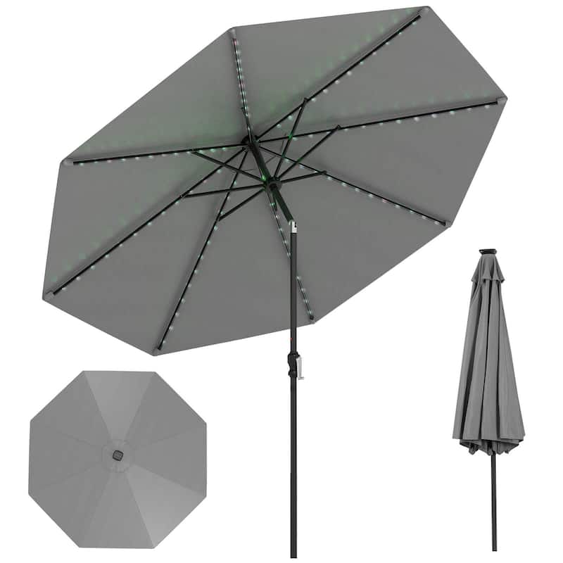 Costway 10 FT Solar Patio Umbrella with 96 LED Lights 35° Adjustable - Gray