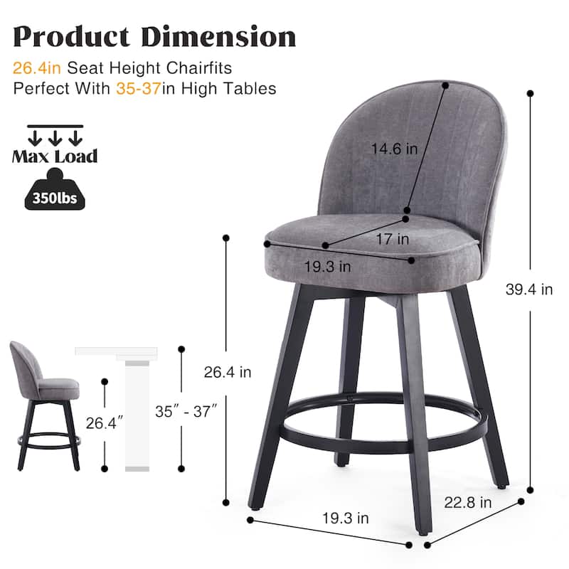 HOMYKA Swivel Bar Stool with Wood Legs Set of 4