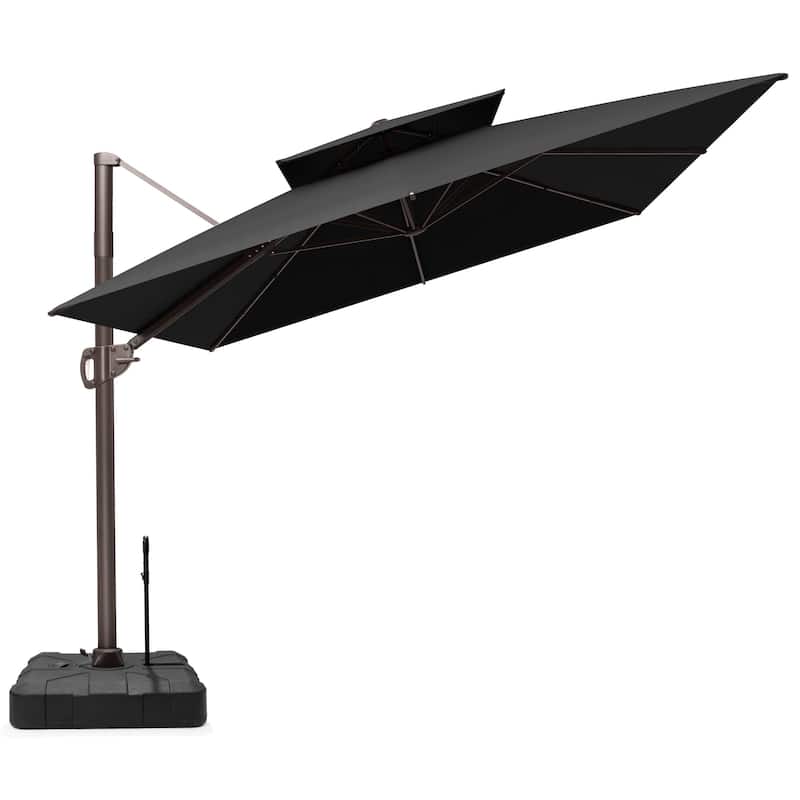 9x12 FT Rectangular Outdoor Patio Double Top Cantilever Offset Umbrella with Rod Base - Black