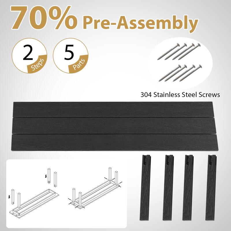 Gymax 55'' HDPE Outdoor Bench for 2-3 People Weatherproof Backless