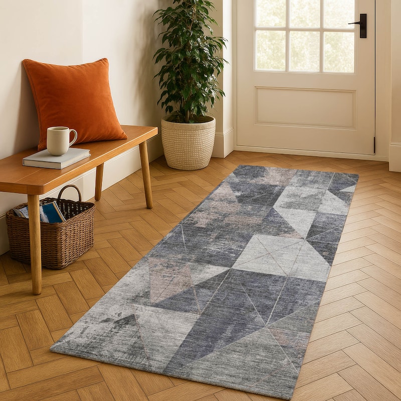 Premium Washable Super Soft Contemporary Mosaic Mayfield Rug - Gray - 2'3" x 7'6"