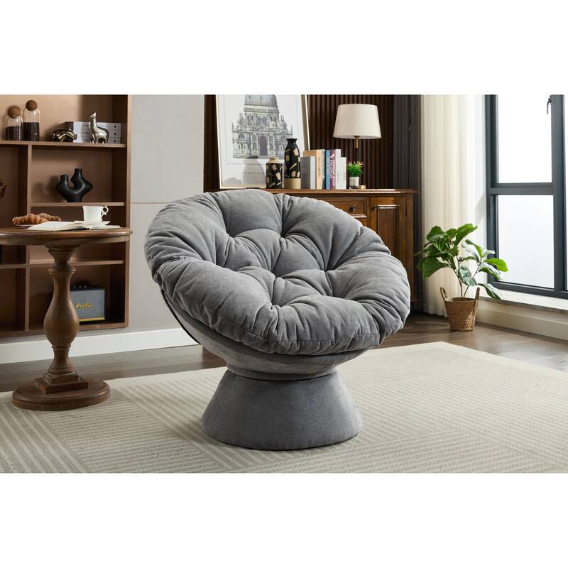 Oversized Swivel Accent Chair, 360-Degree Swivel Barrel Chair, Papasan Chair for Living Room and Bedroom Comfort - DARK GREY