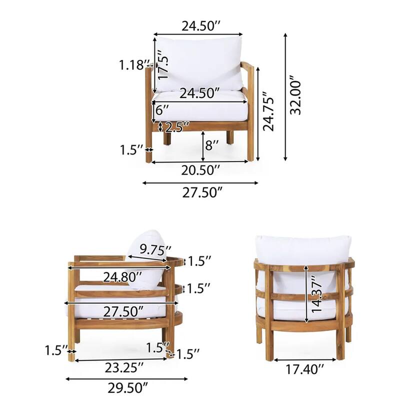 Set Of 2 (Excluding the table) - Cream White,Light Teak
