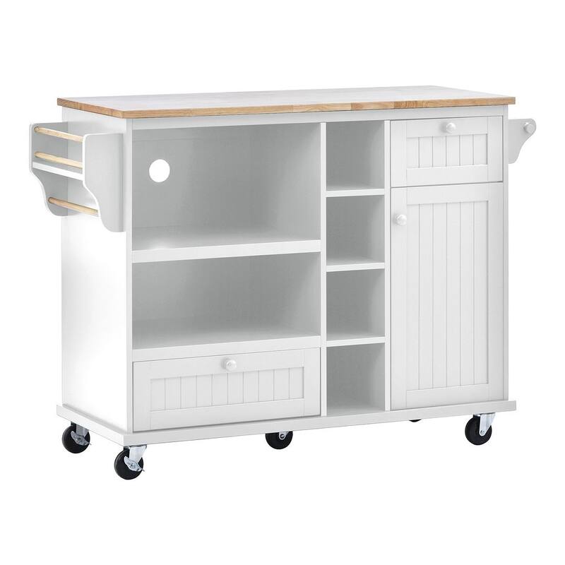 50.80 "W Versatile Solid Wood Countertop Kitchen Island with Storage and Two Locking Wheels