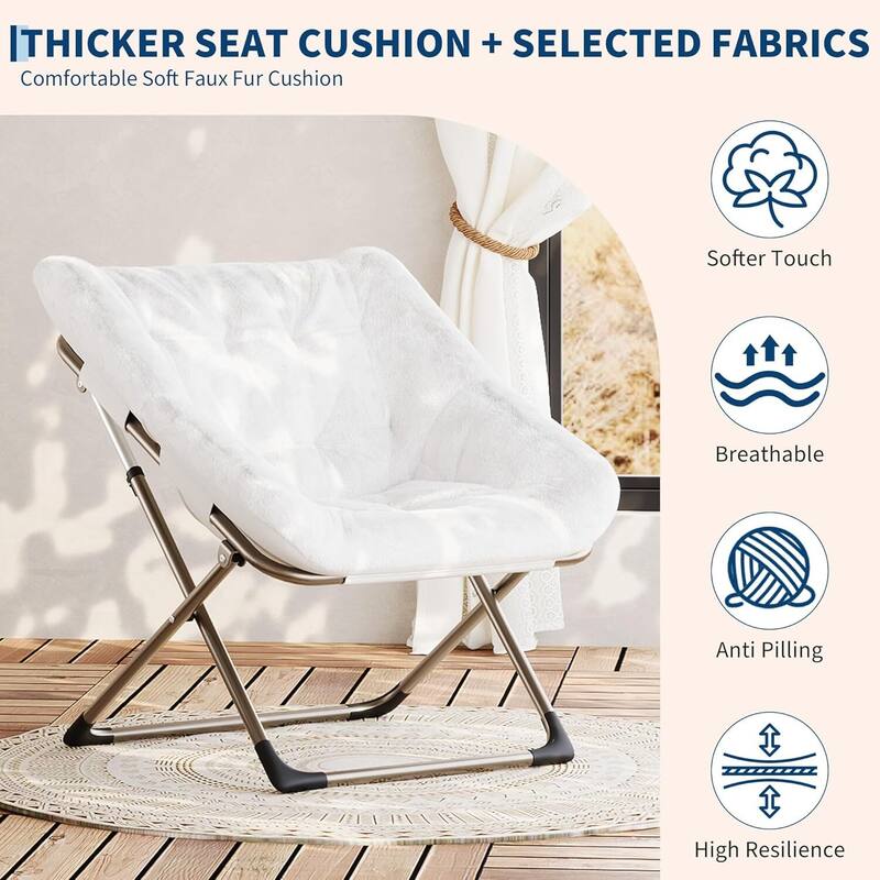 Faux Fur Saucer Foldable Comfy Lazy Sofa Chair for Bedroom Dorm Gaming Room Living Room