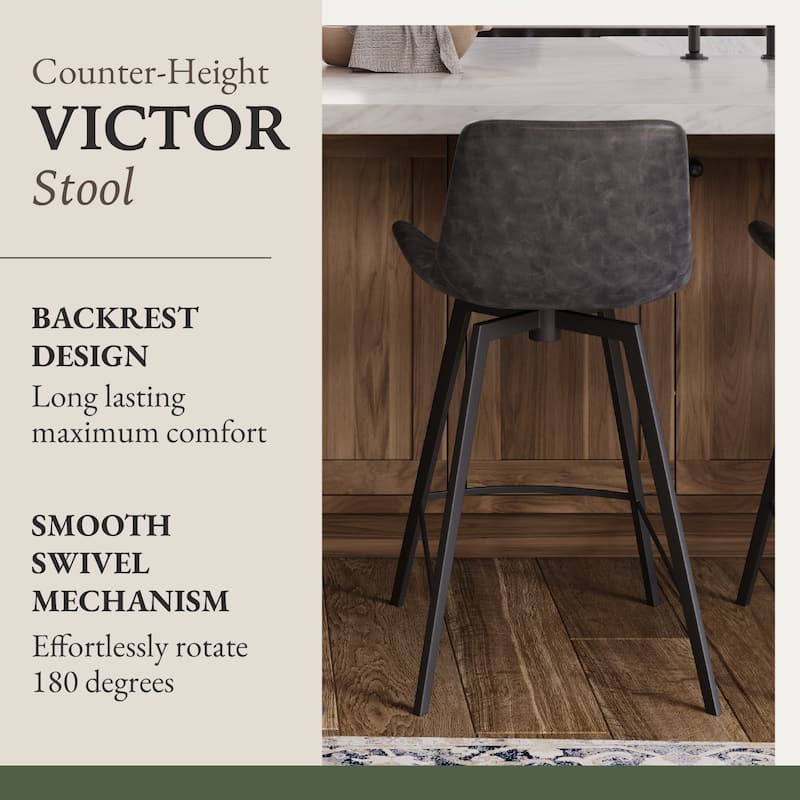 Maven Lane Victor Metal & Vegan Leather Kitchen Dining Stool