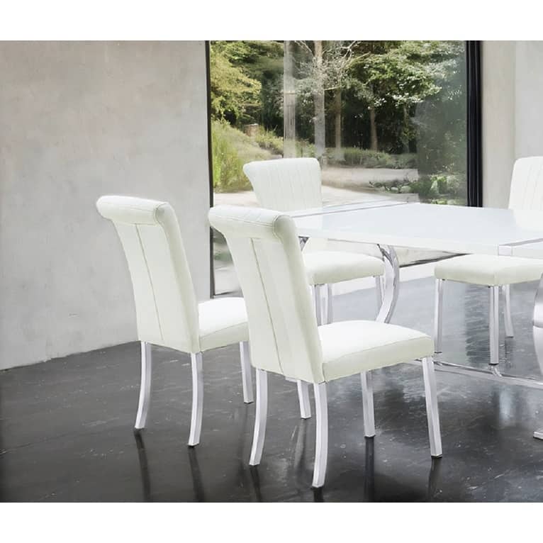 Silver White Finish 7pc Elegant Dining Set Trestle Base Table and Side Chairs