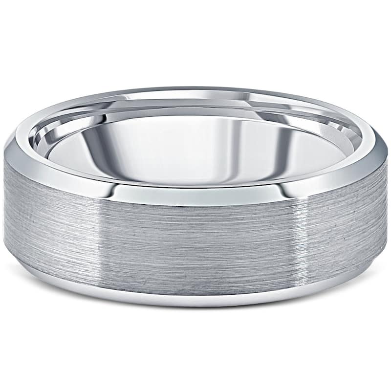 Bliss Diamond Men's Brushed Tungsten 7mm Beveled Comfort Fit Ring Wedding Band - 9