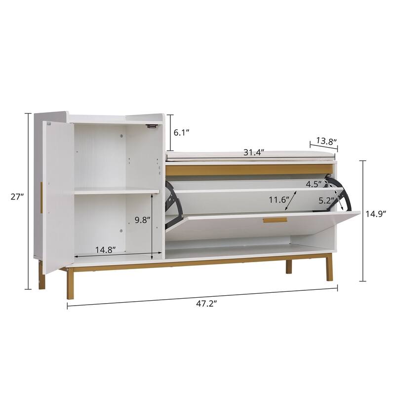 Entryway Shoe Cabinet Shoe Storage Bench with Padded Seat, Shoe Rack for Hallway, Bedroom, Living Room