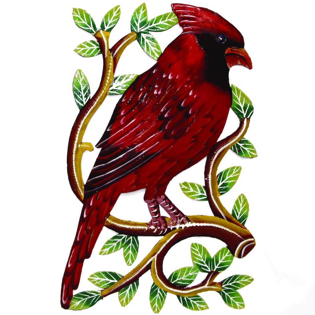 Cardinal Bird Painted Recycled Metal Drum Wall Art (Haiti)