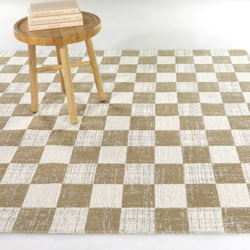 Maraini Checkered Indoor/Outdoor Area Rug - 7'10" x 10' - Tan